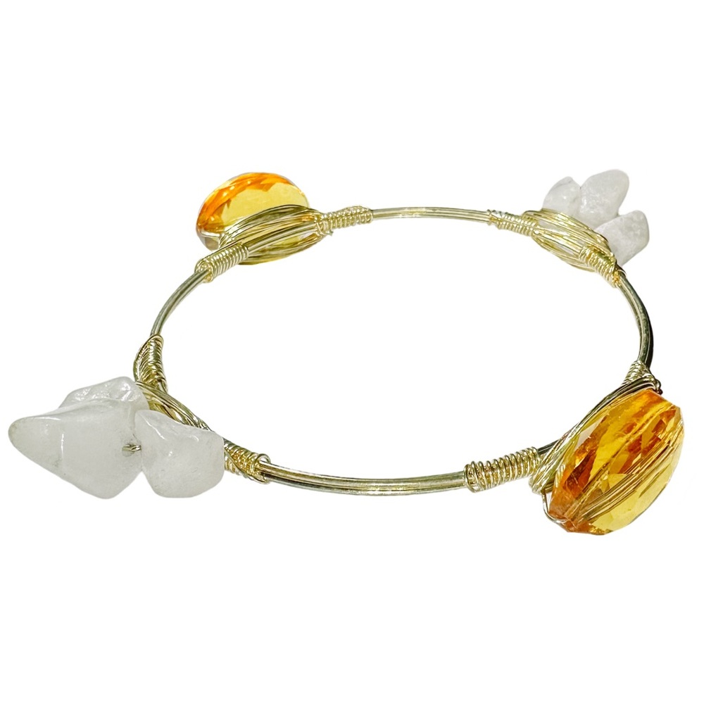 Bourbon & Bowties Faceted Amber Glass & Milky Quartz Bangle Bracelet - Picture 4 of 6
